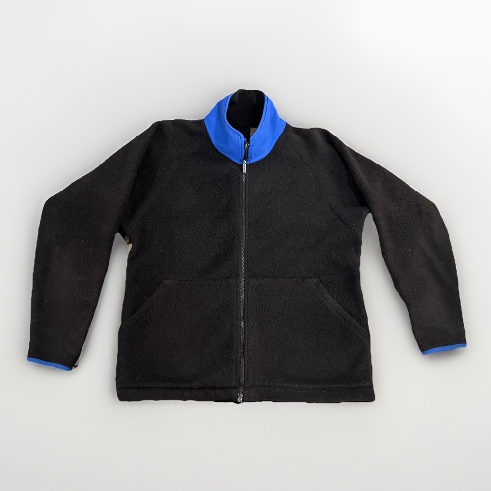 Vintage 80s Campmor‎ Full Zip Fleece Jacket Black Blue Large Made in USA